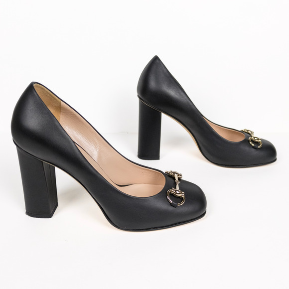 GUCCI Black Miro Soft Horsebit Pumps Block Heel Square Toe Womens EU 37.5 US 7.5 - Picture 4 of 12